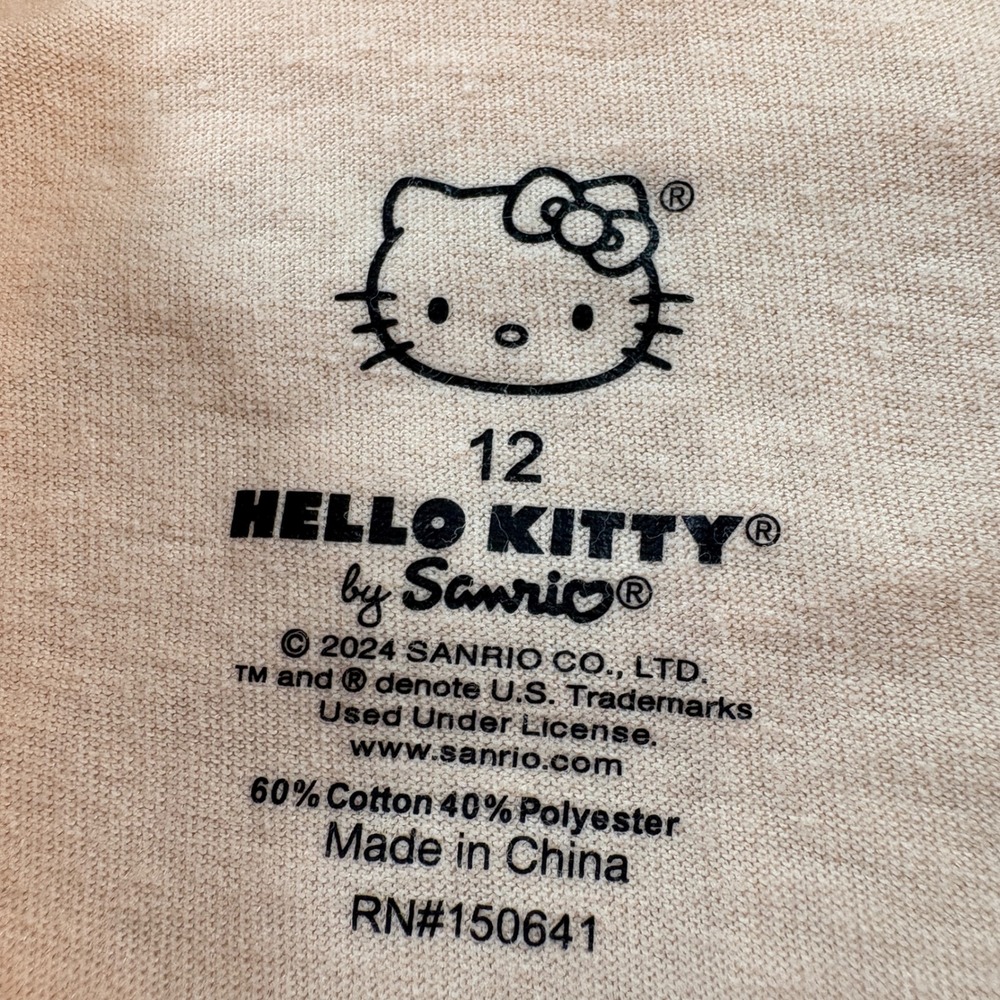 Hello Kitty Sanrio Graphic T-Shirt Girl 12 Peach Sequin Bow Front Tie Casual Tee - Picture 4 of 8